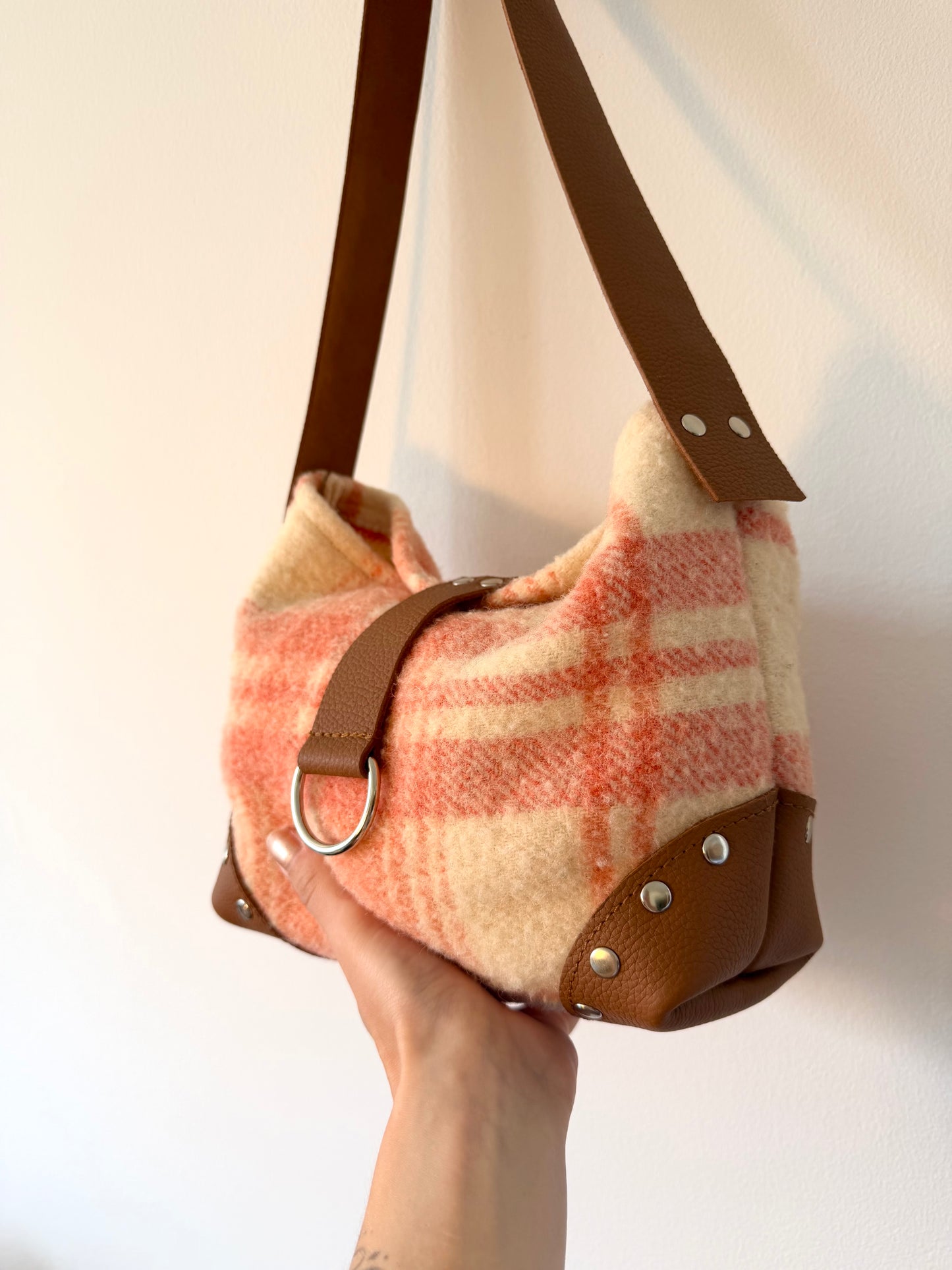 Sac upcyclé couverture laine et cuir